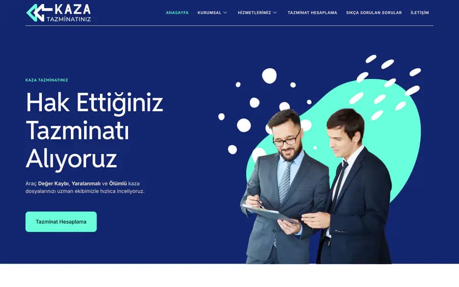 Kaza Tazminatınız tazminat danışmanlığı web sitesi ana sayfa tasarımı