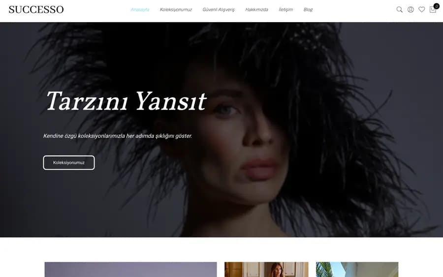 Successo moda e-ticaret web sitesi ana sayfa tasarımı