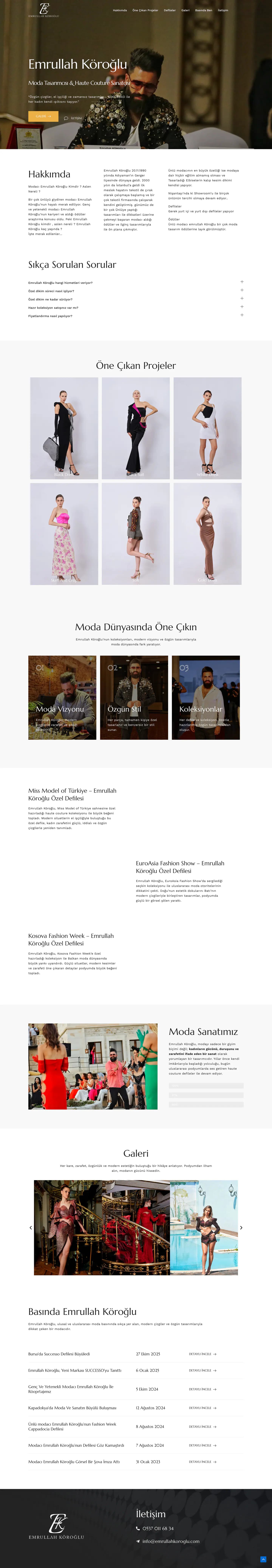 Emrullah Köroğlu web sitesi ana sayfa ve kişisel marka portföyü — full page tasarım görünümü