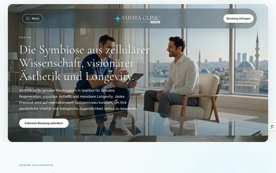 VUVITA premium medikal marka web sitesi ana sayfa tasarımı