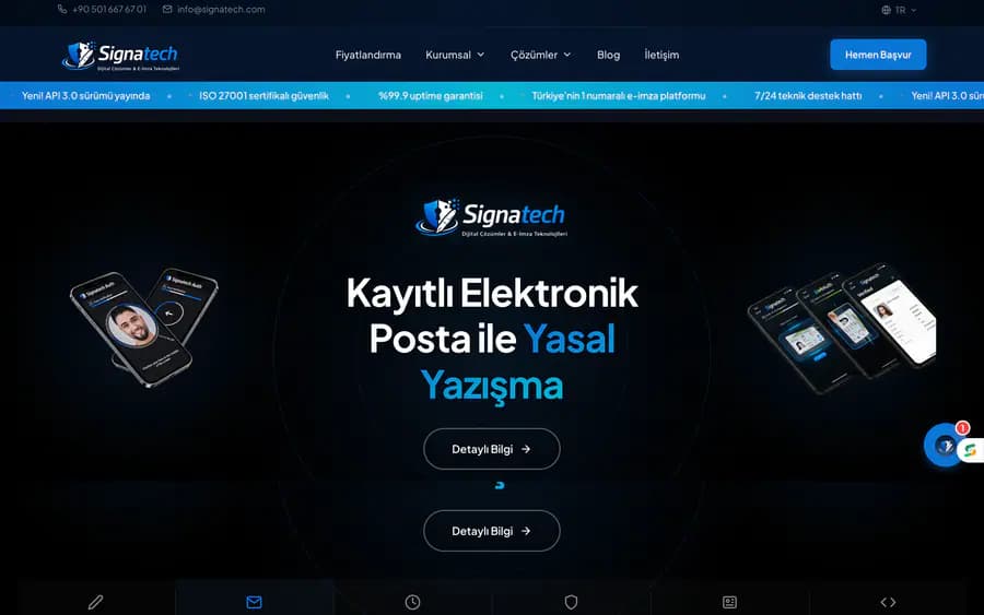 Signatech dijital imza ve KEP platformu web sitesi ana sayfa tasarımı