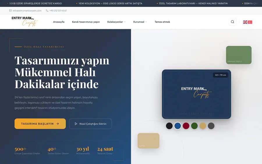Entry Mark Carpets özel halı e-ticaret platformu ana sayfa tasarımı
