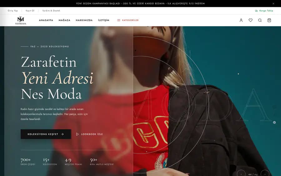 Nes Moda kadın giyim e-ticaret web sitesi ana sayfa tasarımı
